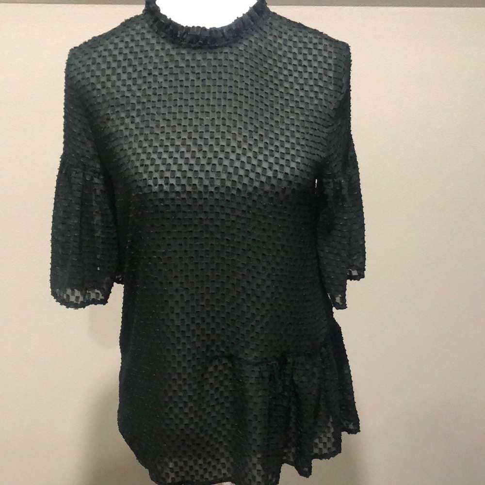 H&M sheer ruffle sleeve peplum deep evergreen top 4 cute blouse